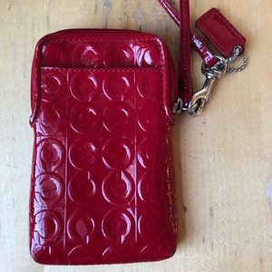 Red Coach Wristlet/phone wristlet